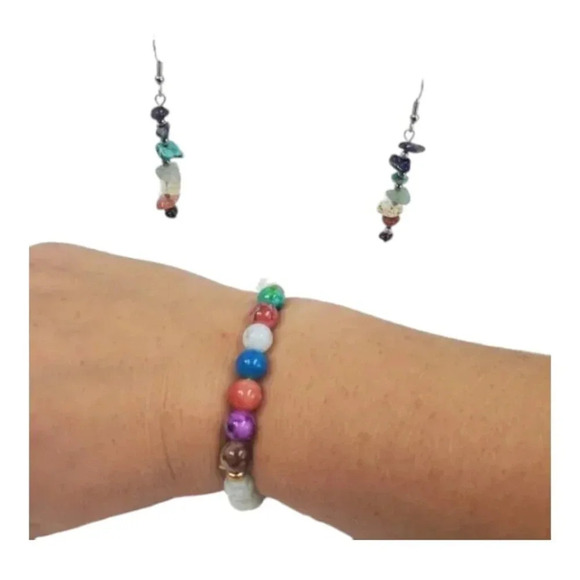 Beautiful Chakra Stones Earrings and Matching White Lava Stone Chakra Bracelet. - Picture 1 of 15